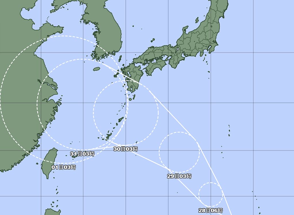 桑達最快27日成形，未來有機會轉彎朝台灣接近。（翻攝日本氣象廳）
