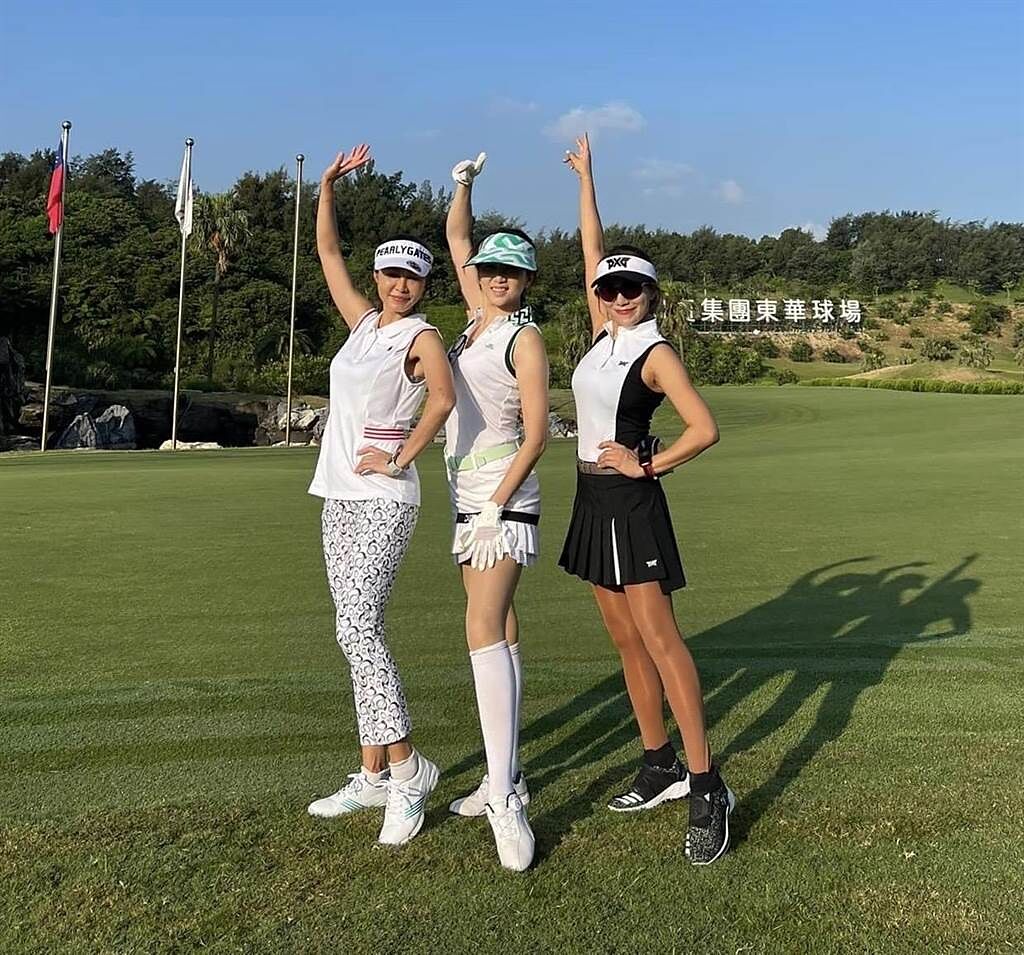 廖家儀和好友岳庭、李佩甄一起打高爾夫球。（摘自臉書）
