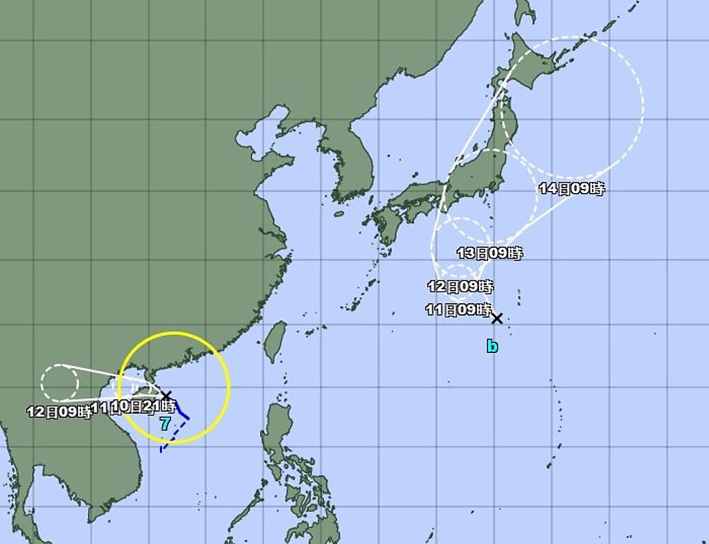 日本氣象廳發布日本東南方生成一個熱帶性低氣壓，有機會在明天增強成今年第8號颱風「米雷」。(翻攝自日本氣象廳)