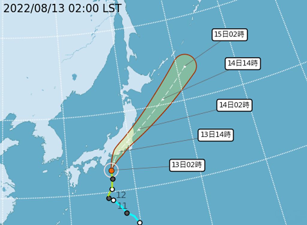第8號輕颱米雷在日本南方近海。（圖／翻攝自氣象局）
