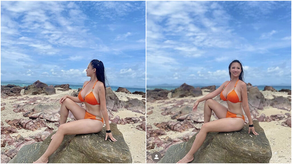 林采緹在曬出穿橘色比基尼的照片，網友紛紛讚賞。(圖/林采緹 IG)