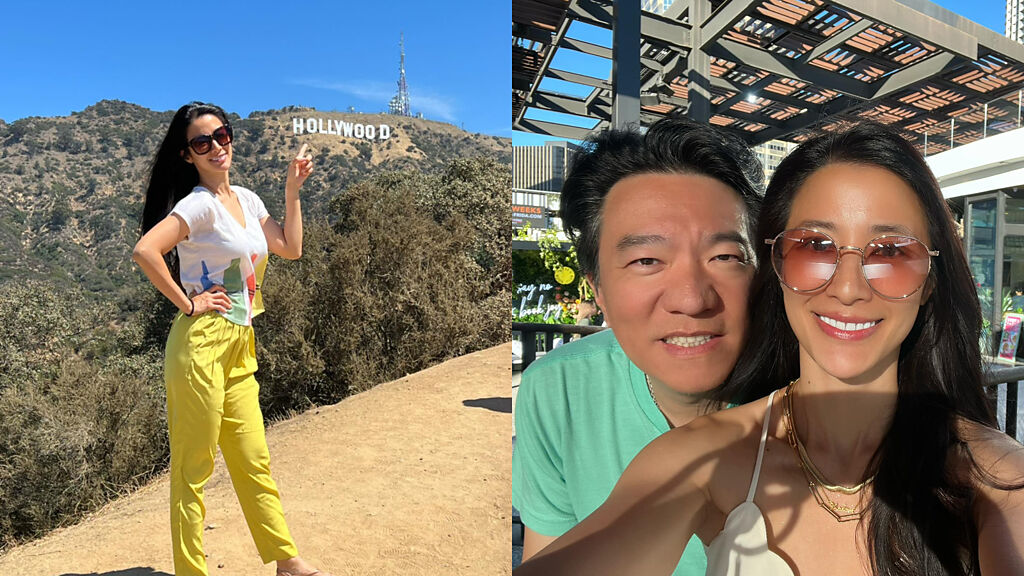 李蒨蓉嫁給CEO老公李德立，近期赴美遊玩和著名老萊塢地標合照。(圖/李蒨蓉 FB)