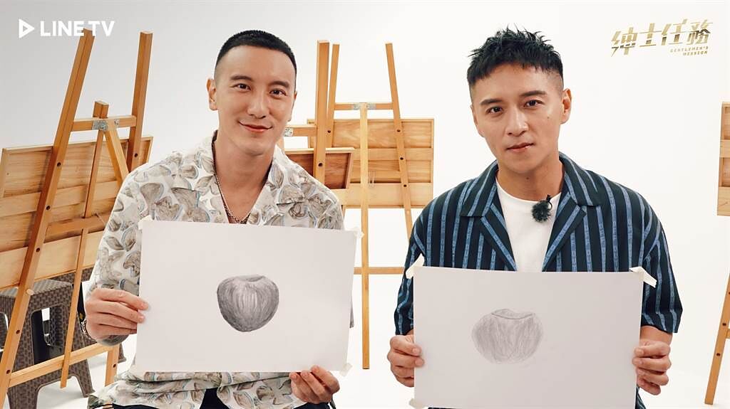 王陽明（左）、鄭人碩幫母胎單身29年的培根脫單換骨。（LINE TV提供）