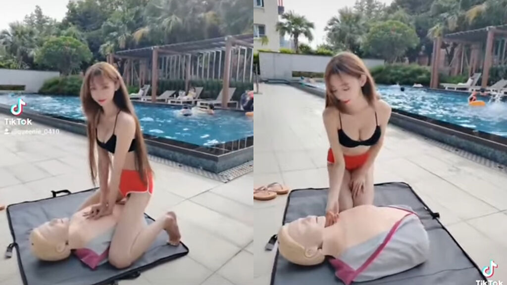 長瀨昆妮親自示範CPR動作。(圖/長瀨昆妮 FB)