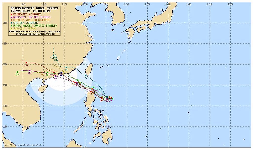馬鞍颱風各國模擬路徑圖。（圖／翻攝自typhoon2000）
