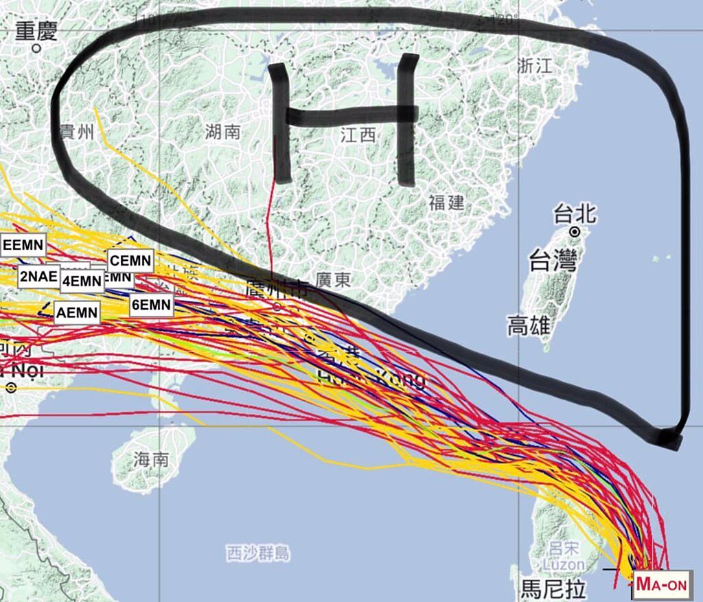 廣闊高壓籠罩台灣地區，馬鞍將往香港一帶前進。（翻攝賈新興臉書）