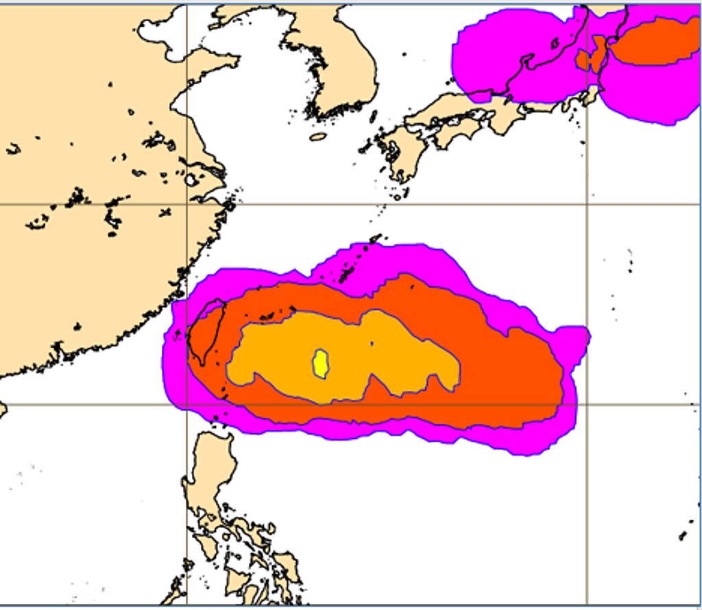 歐洲（ECMWF）系集模式模擬下周五颱風活動機率圖。（圖／翻攝自吳德榮「三立準氣象· 老大洩天機」）