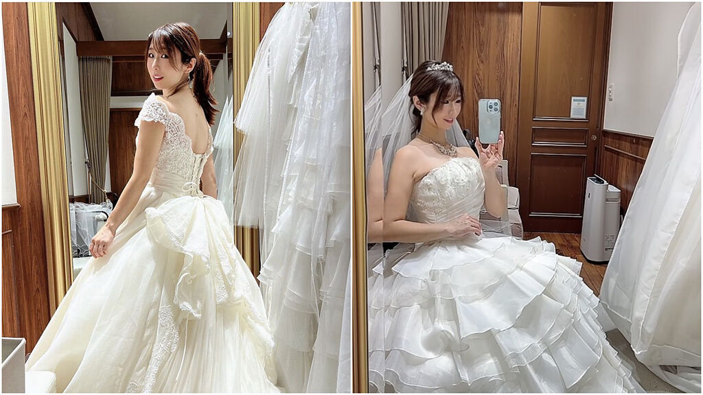 篠田步美在IG上貼出兩張婚紗照，無法隱藏的臉上笑容。(圖/篠田步美 IG)