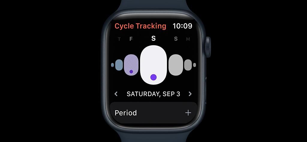 全新的Apple Watch Series 8支援新增了體溫感測器，女性使用者更能透過體溫監測的變化，讓Apple Watch去提醒排卵日回推估計。（翻攝直播畫面）