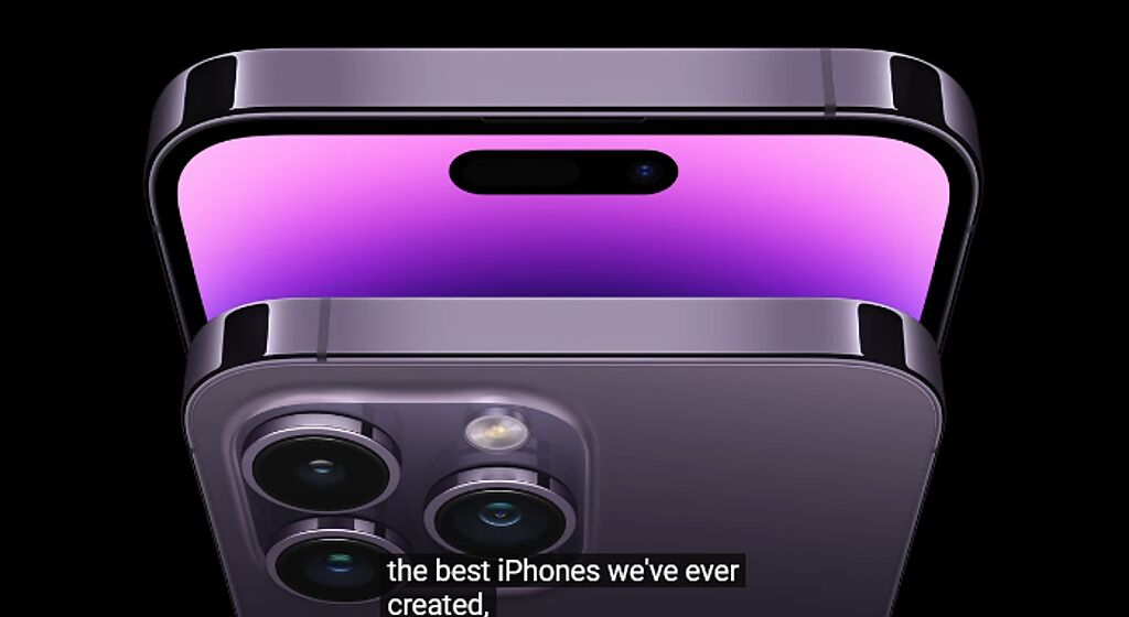 蘋果iPhone 14 Pro系列重新設計瀏海，改為藥丸打孔設計。（圖／翻攝蘋果直播）