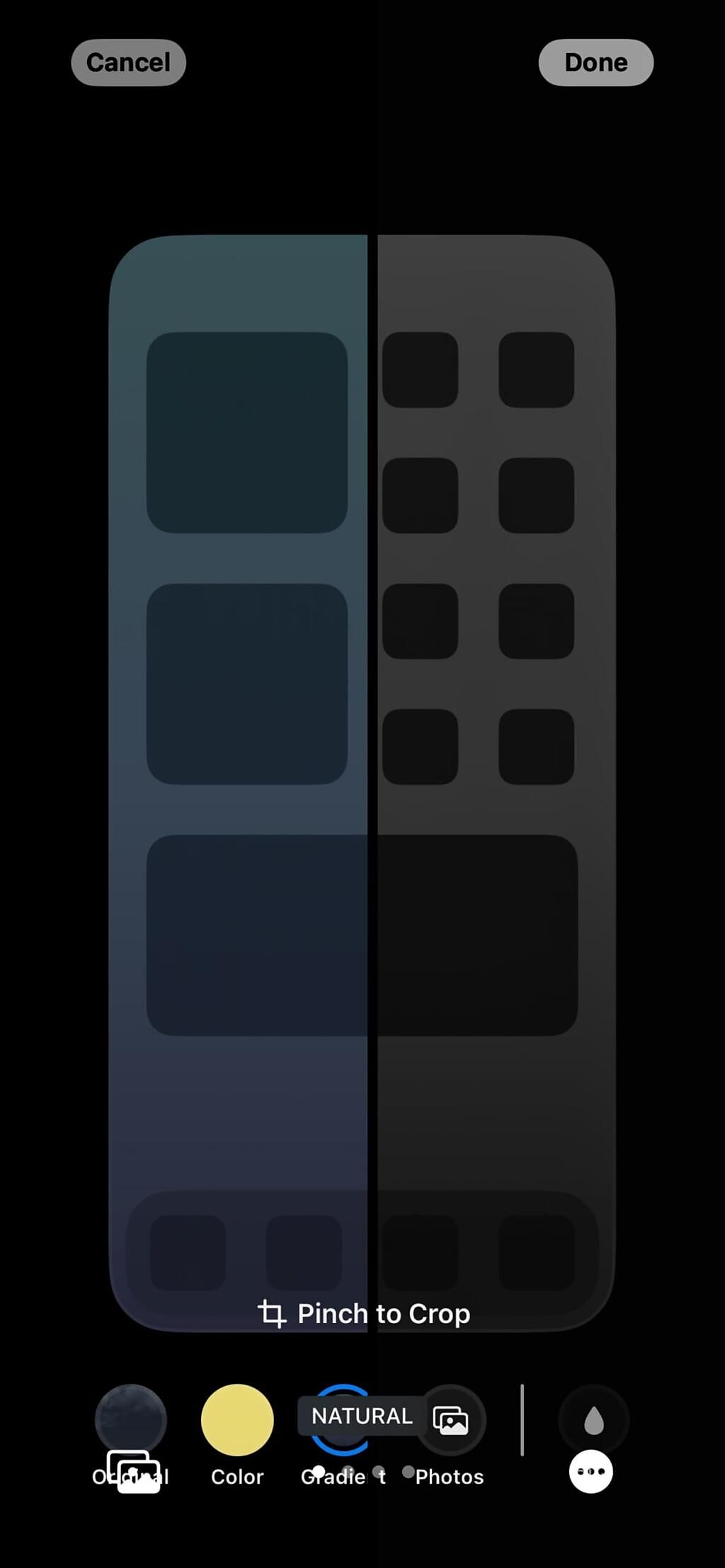 蘋果全新iOS 16的「鎖定畫面」與主畫面都能以左右滑動改變色調。（翻攝手機畫面）