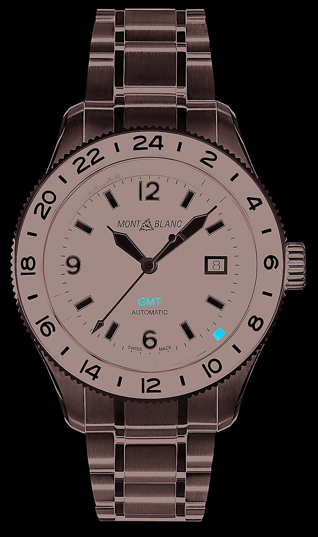 萬寶龍1858系列GMT日期顯示自動腕表，鋼帶款，11萬9300元。（Montblanc提供）