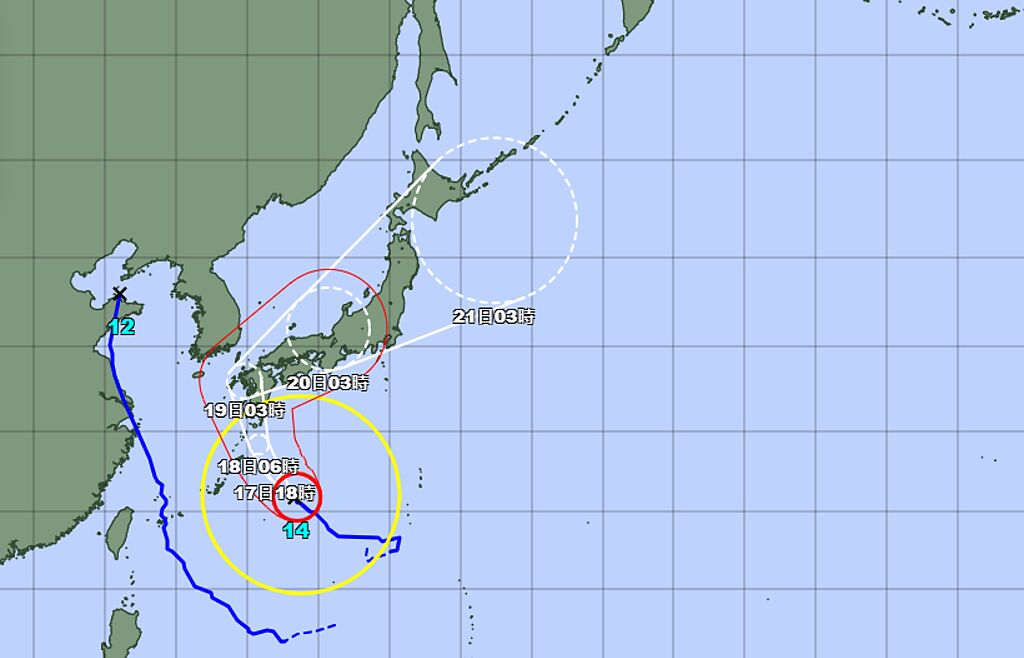 南瑪都颱風將登陸九州，對日本帶來嚴重威脅。（翻攝日本氣象廳）