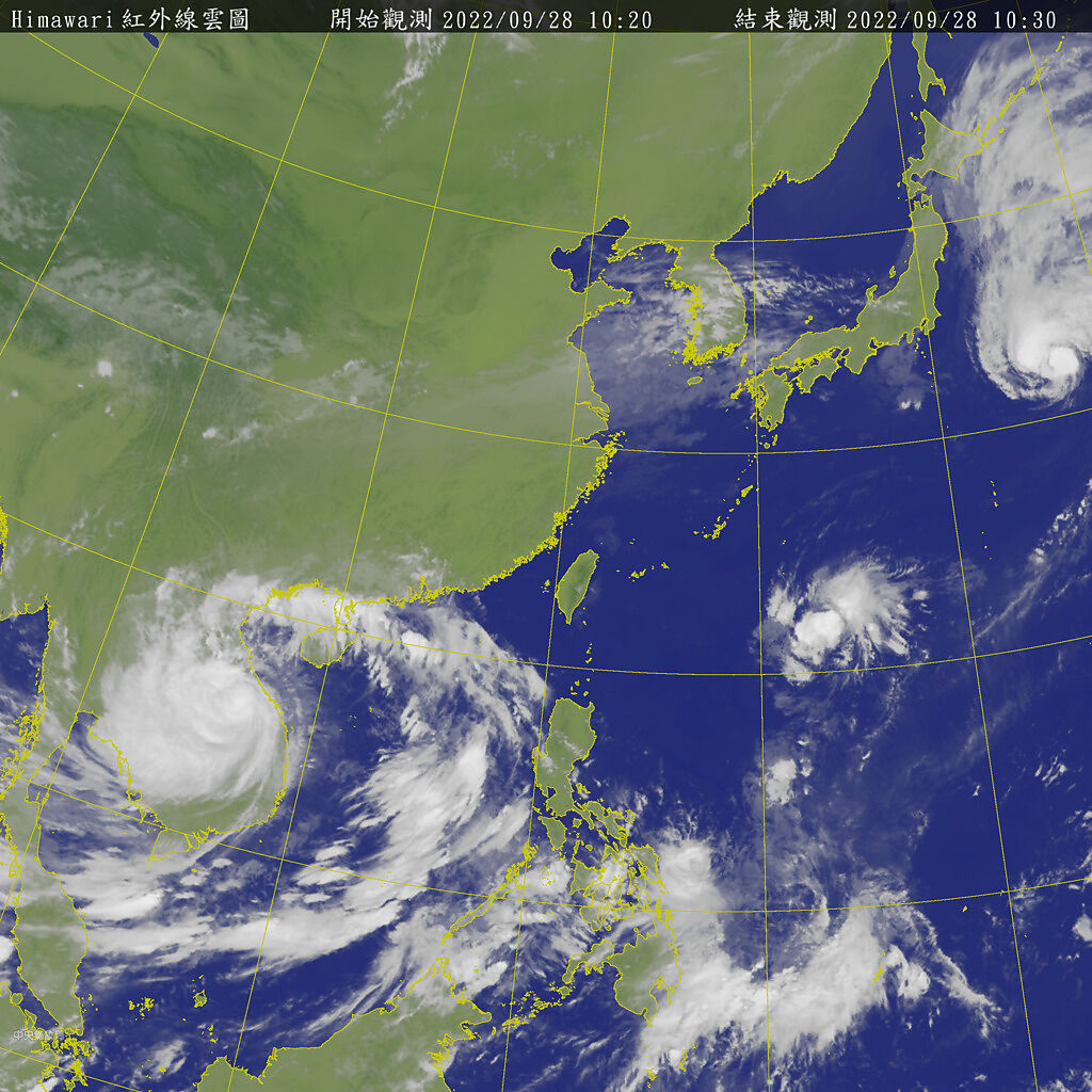 台灣東方、關島西北西方早上生成熱帶性低氣壓TD21，預估有機會在24小時內增強成今年第18號颱風「洛克」。(翻攝自氣象局)