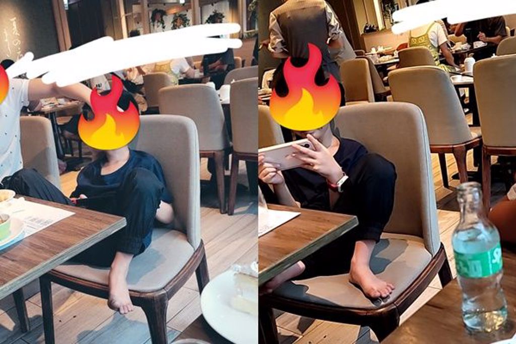 網友抱怨小孩在餐廳中赤腳。(圖/翻攝自「爆怨公社」)