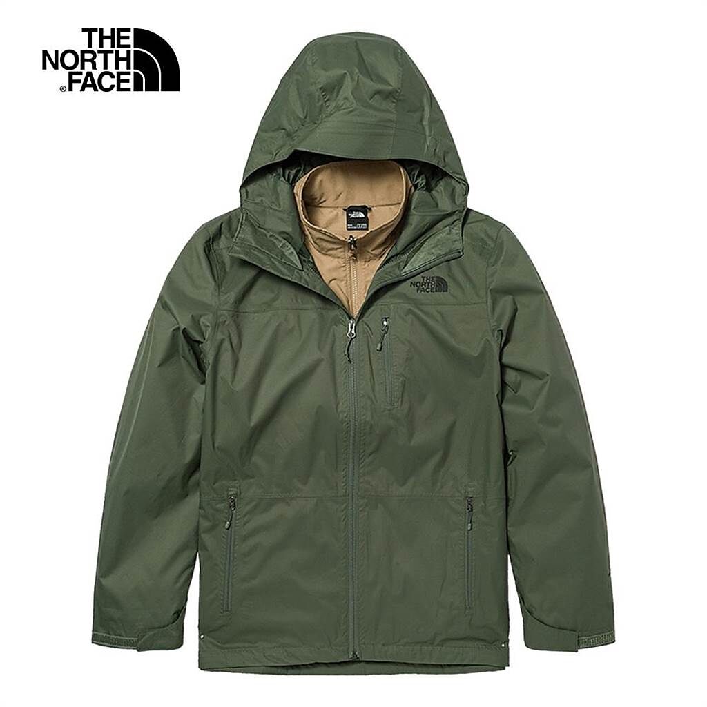 The North Face綠色防水透氣連帽三合一外套，官網價9504元。（摘自The North Face官網）