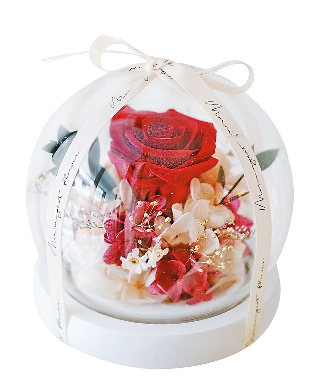 全家FamiPort預購中的MorningCat「永生玫瑰花圓球圓燈」以鮮紅玫瑰打造，可放於玄關、房間作夜燈使用，1099元。（全家提供）