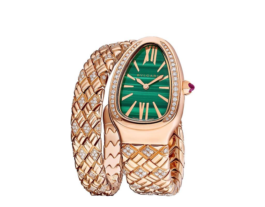 寶格麗Serpenti SPIGA玫瑰金單圈半鑽腕表，159萬8000元。（BVLGARI提供）