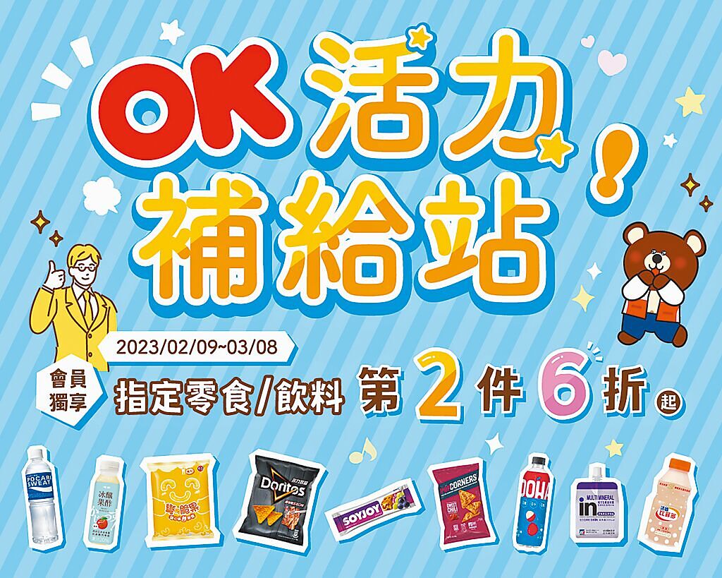 OKmart 3月8日前買指定零食、飲品享第2件6折起。（摘自OKmart官網）