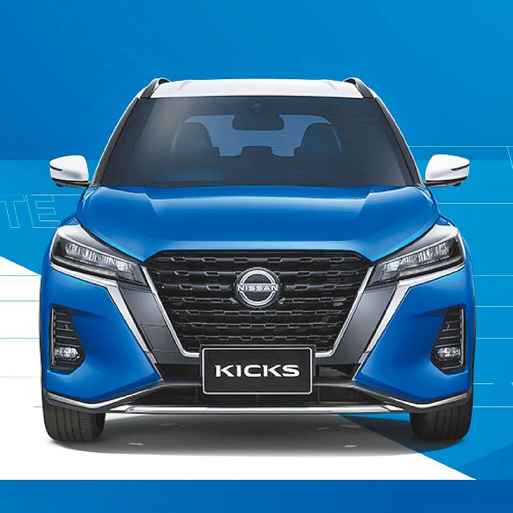 NISSAN「KICKS潮流版」外觀為亮眼的白頂狂藍專屬車色，限量300台。（裕隆日產提供）