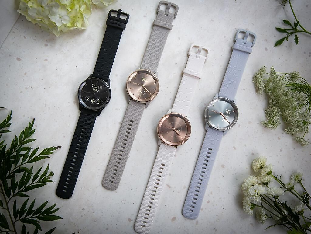 Garmin全新「vívomove Trend指針智慧腕錶」，共推出4款百搭新色，包括神秘感十足的深邃黑、靜謐冷豔的寧靜灰、時尚活潑的摩卡金以及質感奢華的玫瑰金，定價9900元。（Garmin提供）