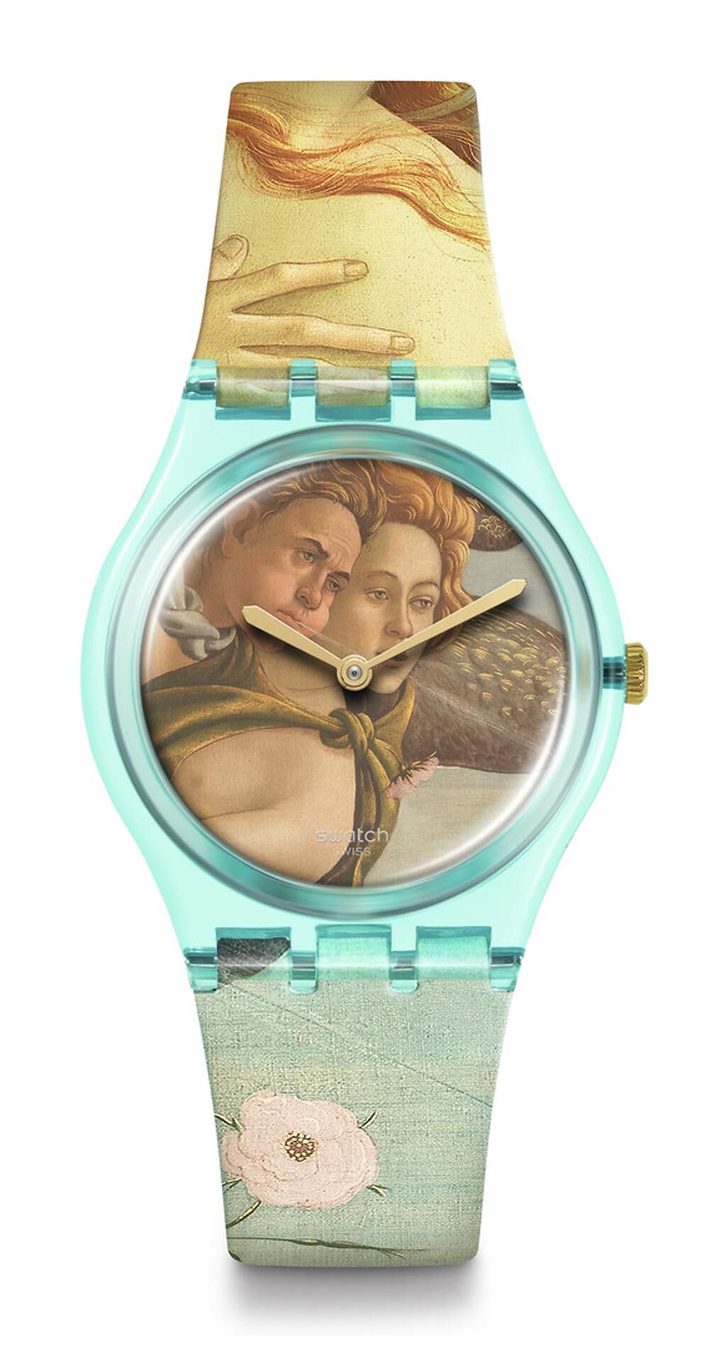 文藝復興時期波提切利 (Botticelli)的名作《維納斯的誕生》，融入SWATCH腕表。（SWATCH提供）