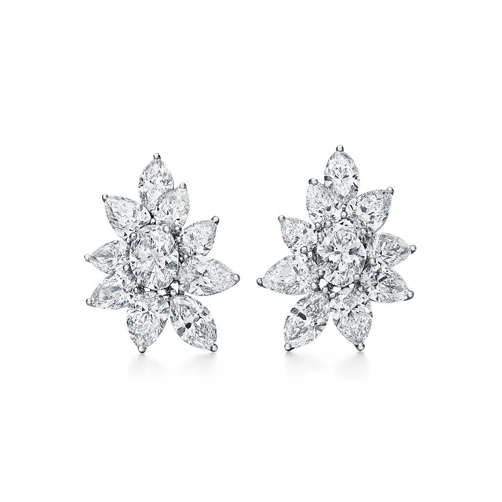 Tiffany高級珠寶系列鉑金鑲嵌鑽石耳環。（Tiffany &Co.提供）