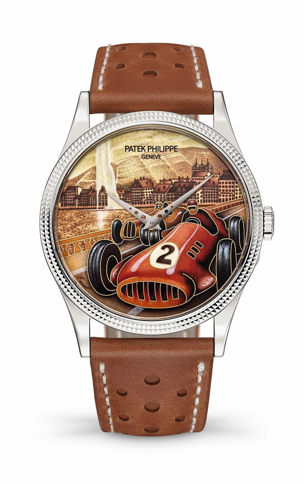 百達翡麗1948 Nations Grand Prix Calatrava腕錶編號5189G-001賽車腕表，向人類勇於冒險的偉大傳奇致敬。（Patek Philippe提供)